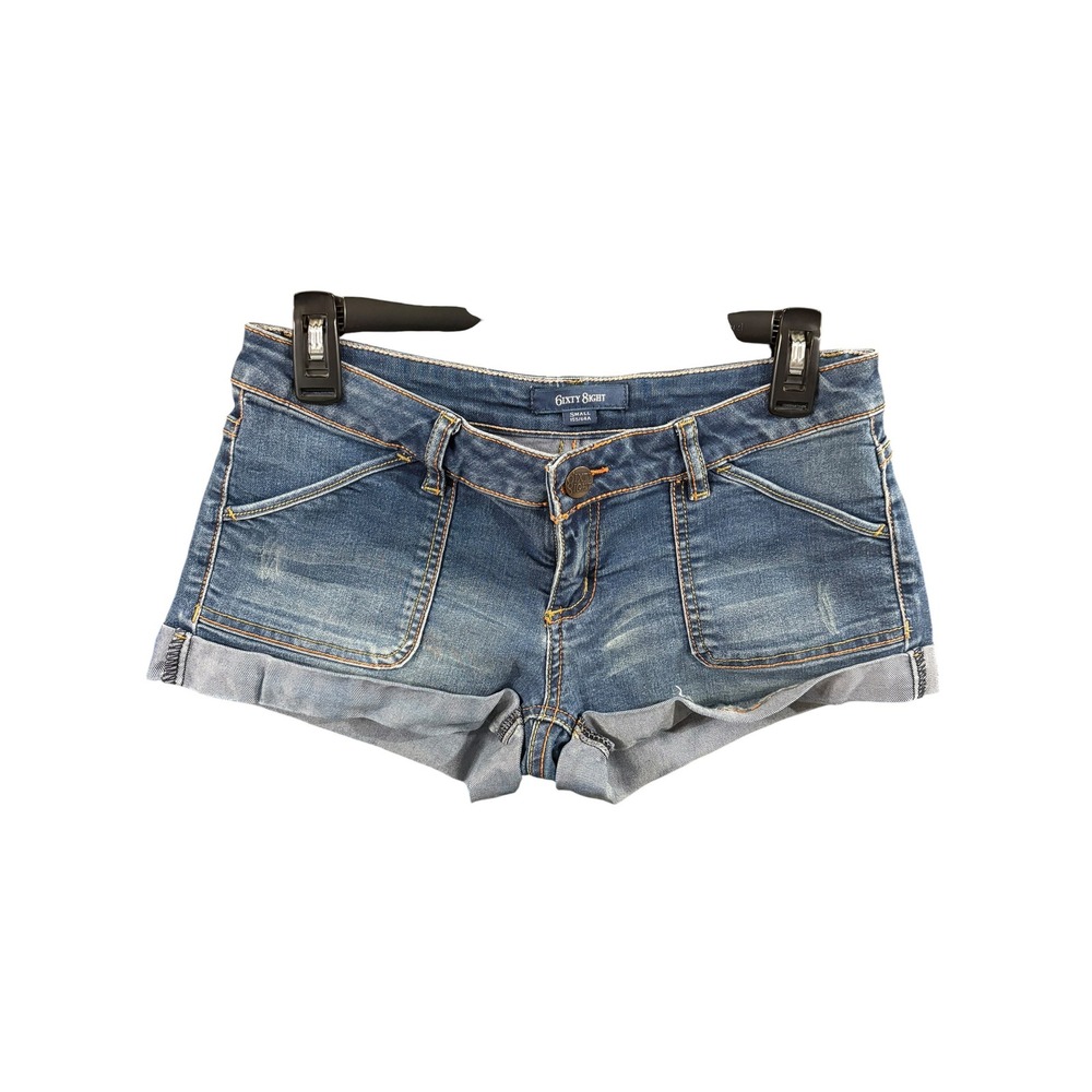 6ixty 8ight Women Medium Wash Denim Shorts Low Rise Cuffed Heart Pockets Small